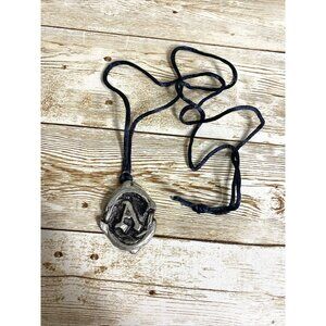 Handmade 90s Y2K Necklace Surf Dolphin Pewter Black Cord Pisces Monogram A 28